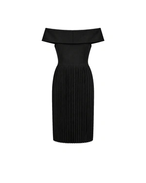 Black off-the-shoulder dress with a pleated skirt | Dresses - 3
