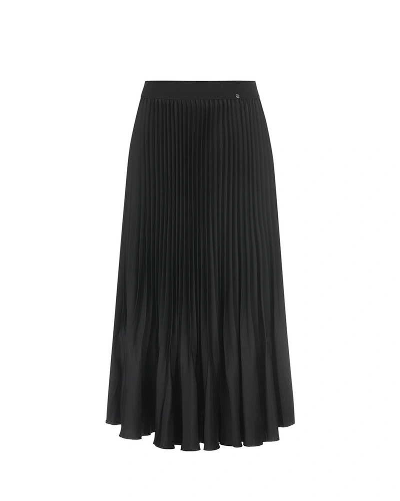 Black pleated skirt with a below-the-knee length | Skirts
