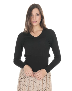 Black rayon top with crew neck and long sleeves | Knitwear - 1