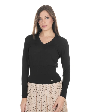 Black rayon top with crew neck and long sleeves | Knitwear - 2