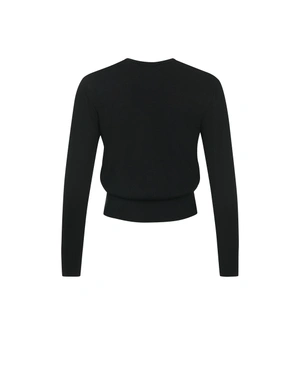 Black rayon top with crew neck and long sleeves | Knitwear - 3