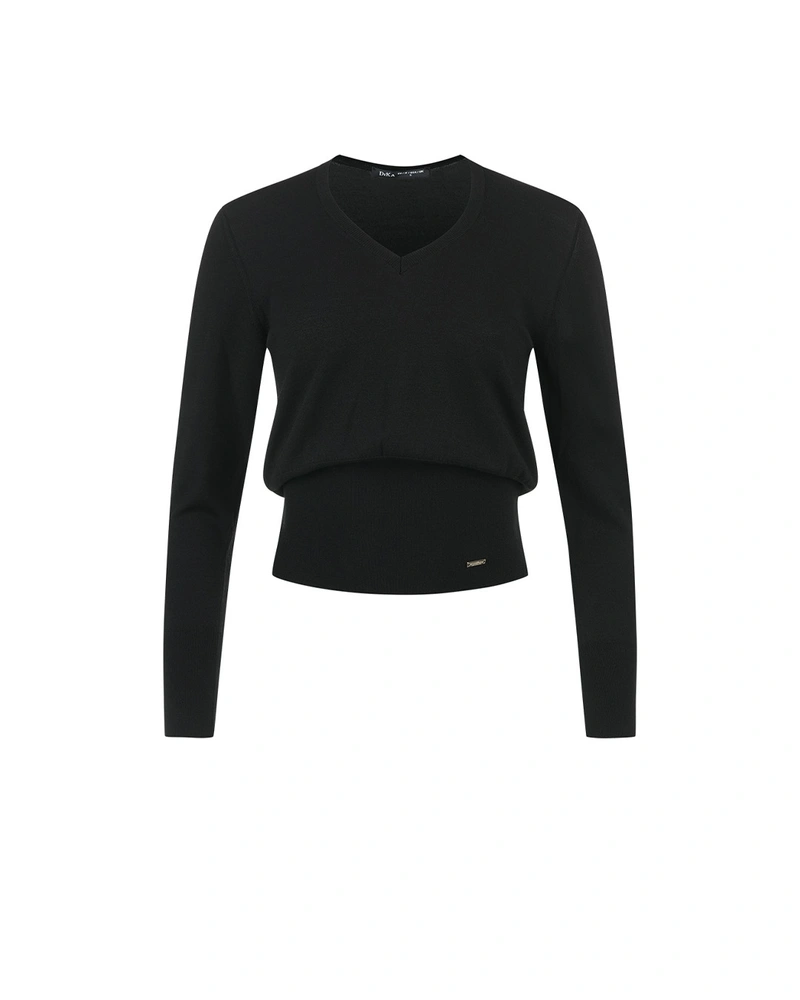 Black rayon top with crew neck and long sleeves | Pullovers