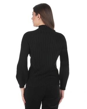 Black seamless knitted sweater with high neck | Pullovers | Dika.ge - 3 Black seamless knitted sweater with high neck | Pullovers - 3