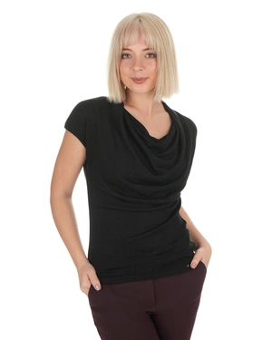 Black shimmering women's top with elegant draping | Casual - 1
