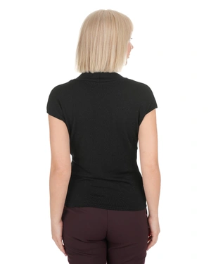 Black shimmering women's top with elegant draping | Casual - 3