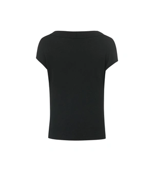 Black shimmering women's top with elegant draping | Casual - 4