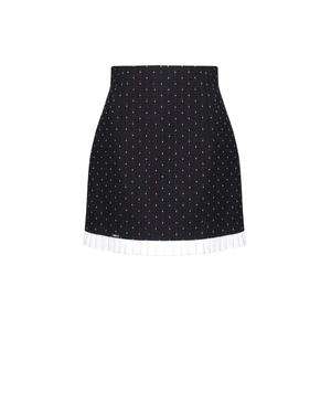 Black short cotton tweed skirt with white pleat detail at the hem | Skirts - 3