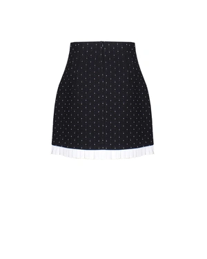 Black short cotton tweed skirt with white pleat detail at the hem | Skirts - 5