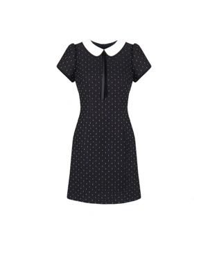 Black short tweed dress with white collar | Dresses - 3