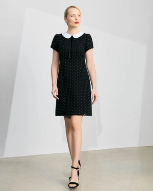 Black short tweed dress with white collar | Dresses - 4