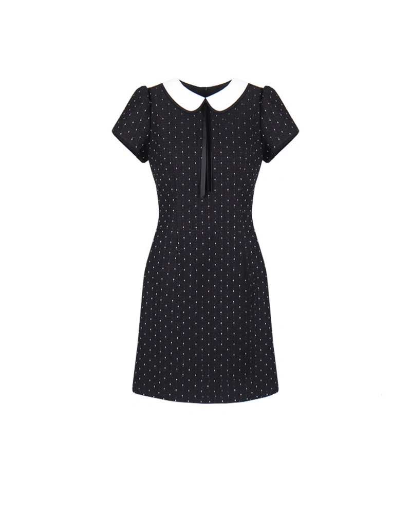 Black short tweed dress with white collar | Dresses