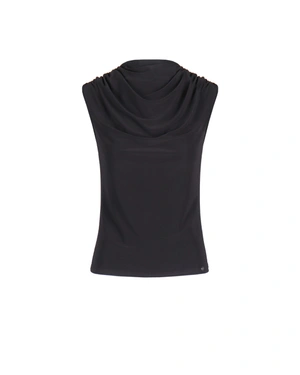Black sleeveless T-shirt with boat neck and draping | Gift guides - 5