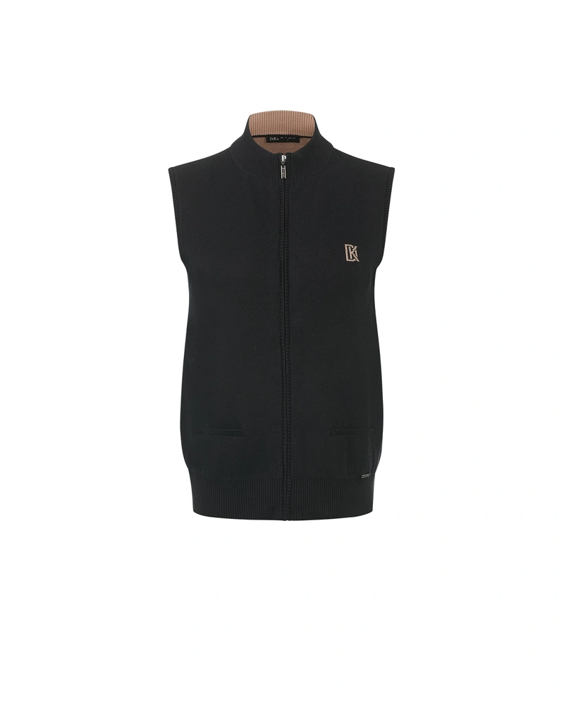 Black sleeveless zip-up cardigan, capsule collection leisurewear | Jackets and Coats