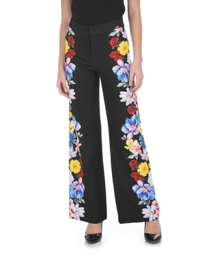 Черен прав панталон със страничен флорален принт | НОВО - 2