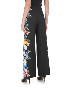 Черен прав панталон със страничен флорален принт | НОВО - 4