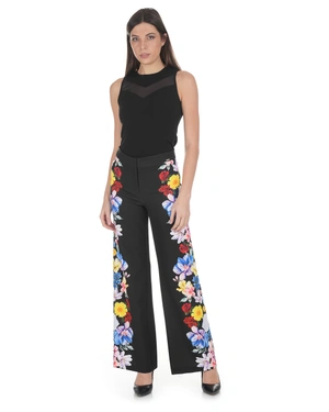 Черен прав панталон със страничен флорален принт | НОВО - 7