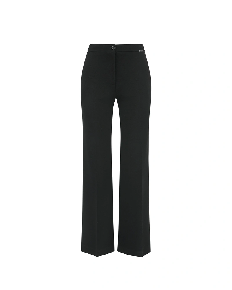 Black straight-leg trousers with crease, high wool content | Trousers
