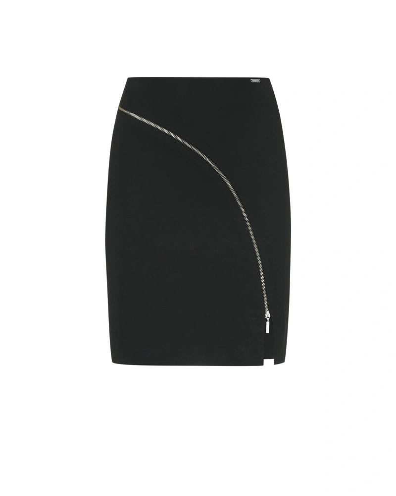Black straight skirt with striking detail – asymmetric gold zipper | Skirts and Shorts