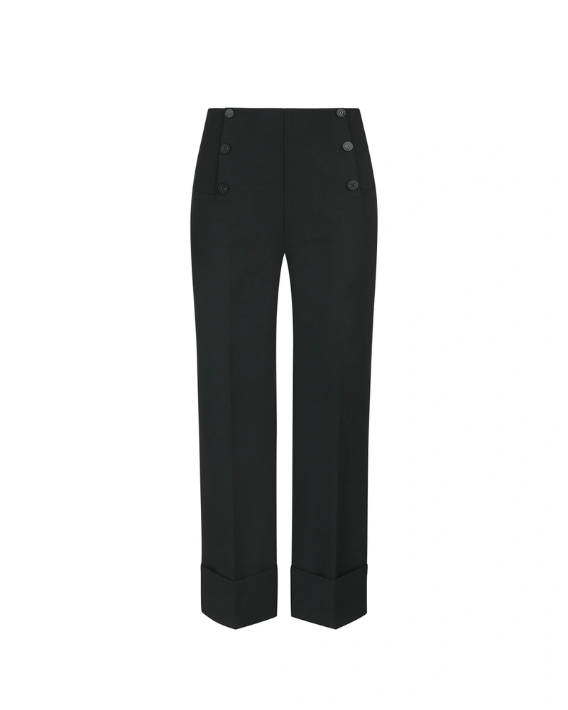 Crne ravne pantalone sa dekorativnim metalnim dugmićima | Pantalone i Helanke