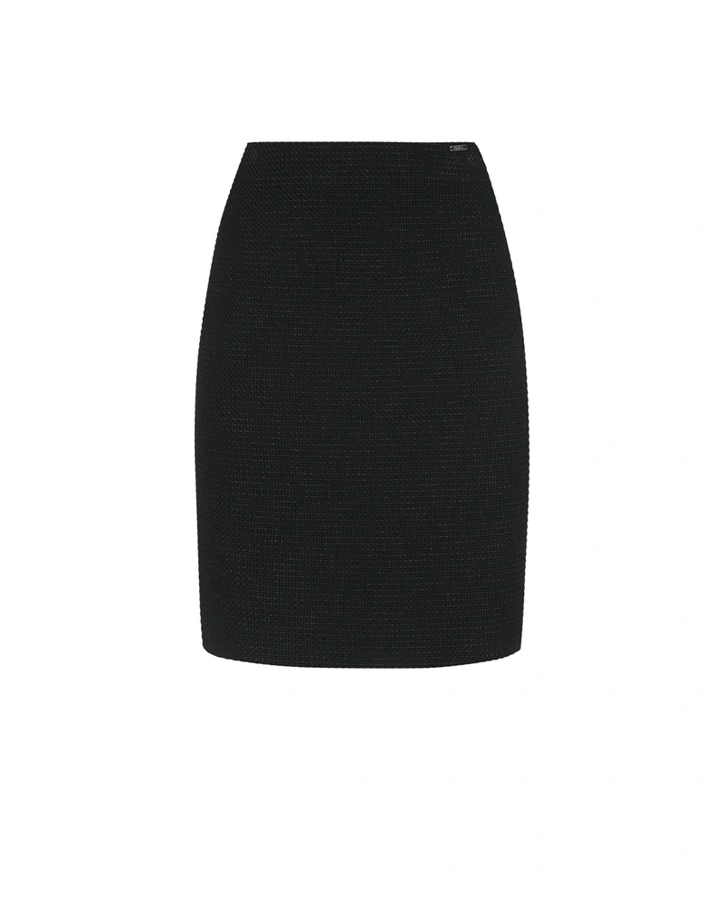Black straight tweed-style skirt with lurex threads | All products