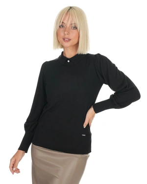 Black sweater with collar, cashmere blend | Knitwear - 4
