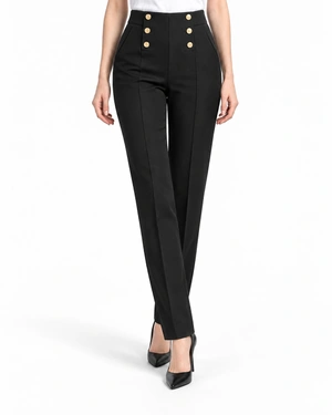 Pantalon noir avec boutons décoratifs | Pantalons - 1
