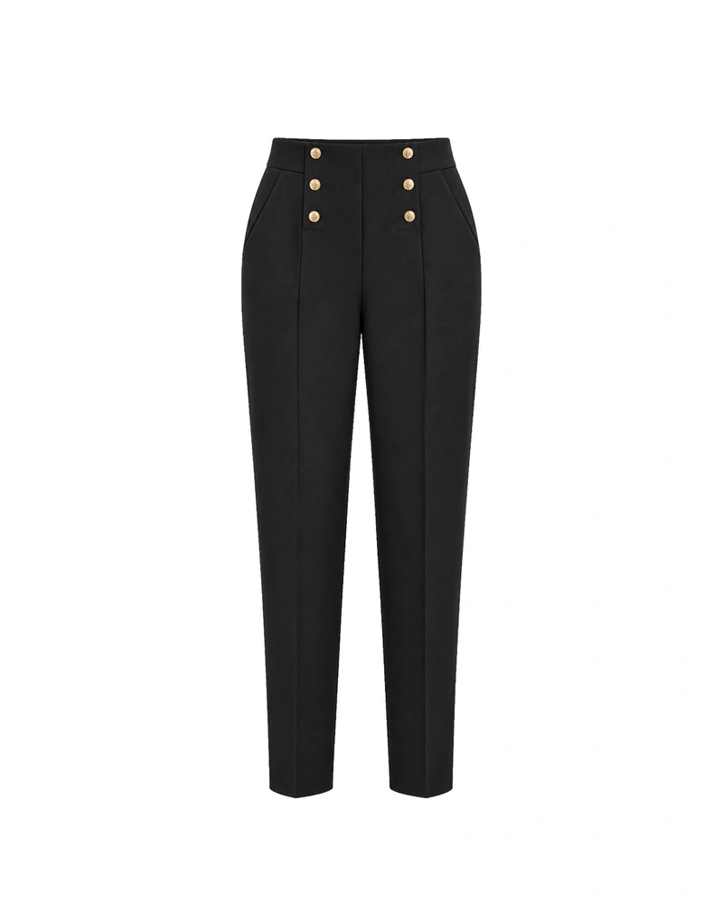 Pantalon noir avec boutons décoratifs | Pantalons