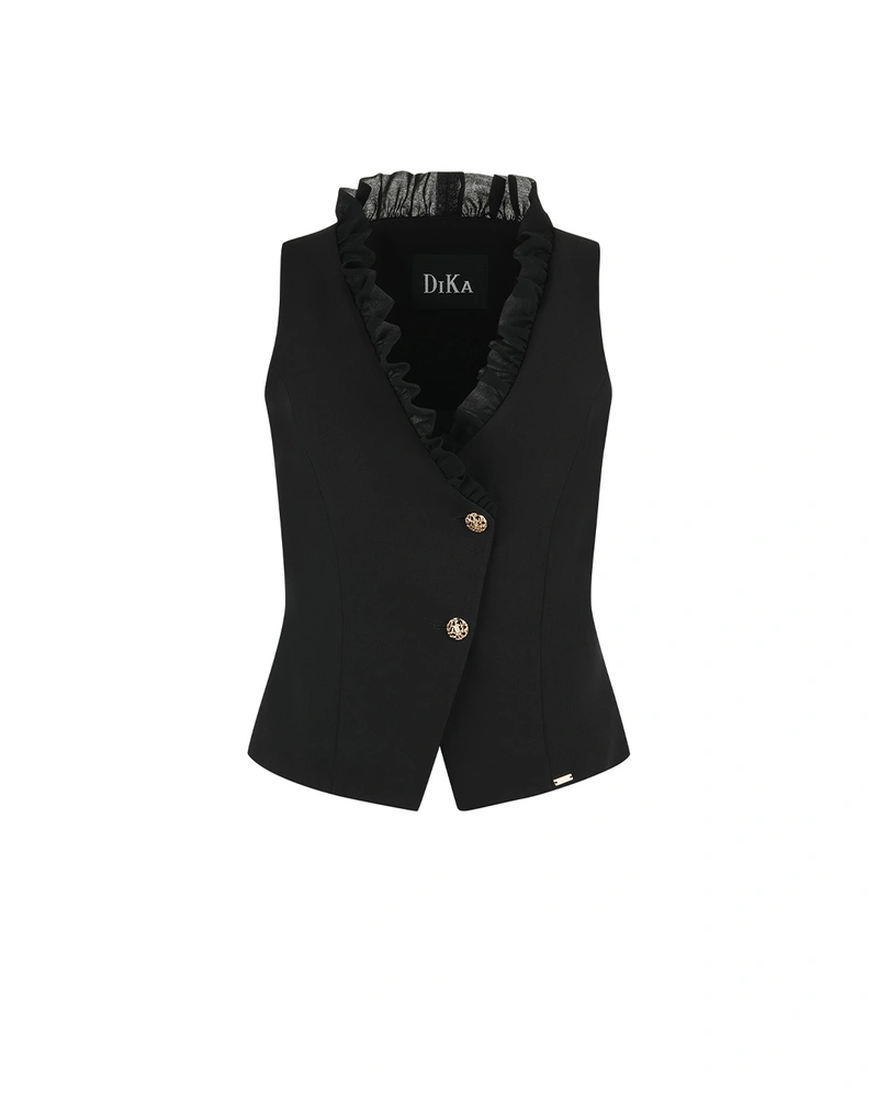Black vest with chiffon details | Jackets and Coats