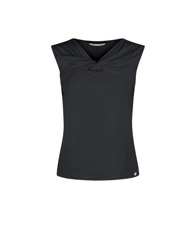 Black viscose T-shirt with a twisted neckline detail | T-shirts