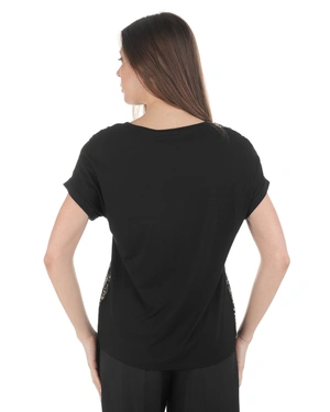 Black viscose T-shirt with contrasting paisley print | Tshirts and Tops - 3