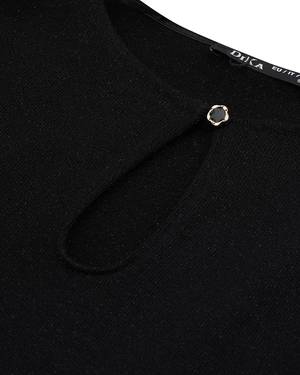 Black viscose top with shimmering threads, short chiffon sleeves, and lace details | T-shirts and Tops - 5