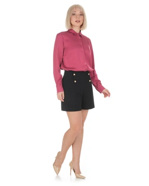Pantaloni scurți negri de damă, croiți, din material structurat | Pantaloni scurti - 2