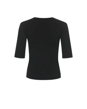 Black women's blouse with a decorative lace collar and an elegant silhouette | Blouses - 5