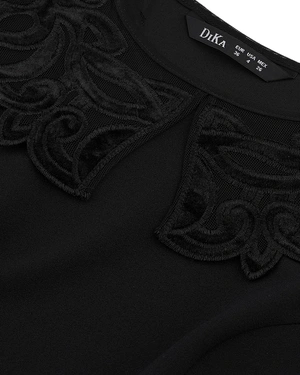 Black women's blouse with a decorative lace collar and an elegant silhouette | Blouses - 6
