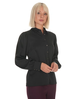 Black women's shirt with a satin finish | Shirts - 2