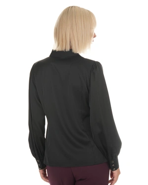Black women's shirt with a satin finish | Shirts - 4
