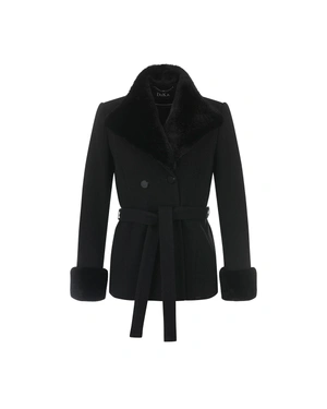 Black women's wool coat with a decorative collar | Outwear | Dika.com Black women's wool coat with a decorative collar | Outwear