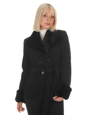 Black women's wool coat with a decorative collar | Outwear | Dika.com - 2 Black women's wool coat with a decorative collar | Outwear - 2
