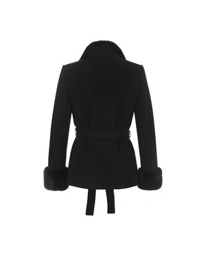 Black women's wool coat with a decorative collar | Outwear | Dika.com - 5 Black women's wool coat with a decorative collar | Outwear - 5