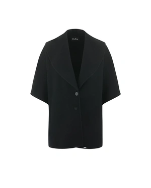 Black wool coat with wide lapels and 3/4 sleeves | Outwear | Dika.com Black wool coat with wide lapels and 3/4 sleeves | Outwear