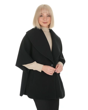 Black wool coat with wide lapels and 3/4 sleeves | Outwear | Dika.com - 1 Black wool coat with wide lapels and 3/4 sleeves | Outwear - 1