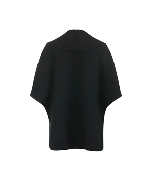 Black wool coat with wide lapels and 3/4 sleeves | Outwear | Dika.com - 4 Black wool coat with wide lapels and 3/4 sleeves | Outwear - 4