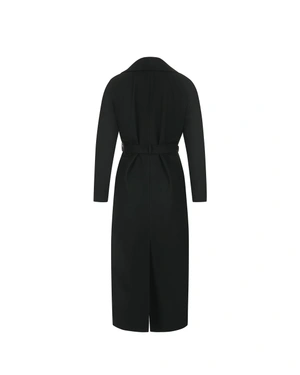 Black wool long coat with belt | Jackets and Coats - 1