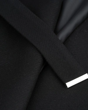 Black wool long coat with belt | Jackets and Coats - 2