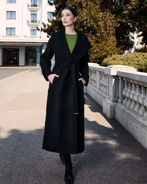 Black wool long coat with belt | Jackets and Coats - 3