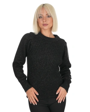 Black wool sweater with round neckline | Knitwear - 3