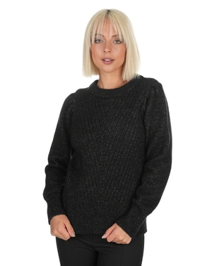 Black wool sweater with round neckline | Knitwear - 4
