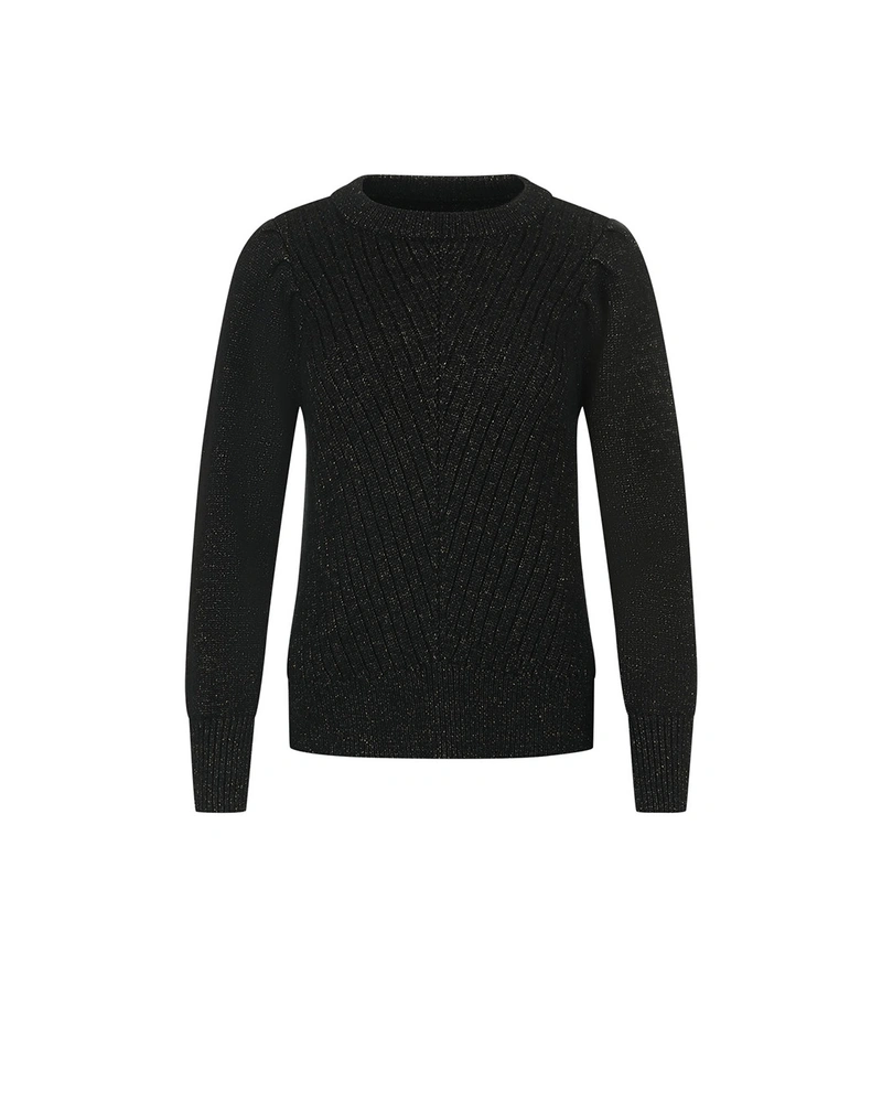 Black wool sweater with round neckline | Knitwear