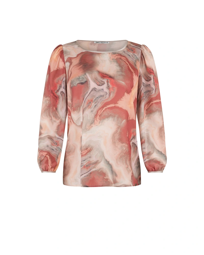 Blouse in grey-terracotta watercolor-abstract print | Blouses