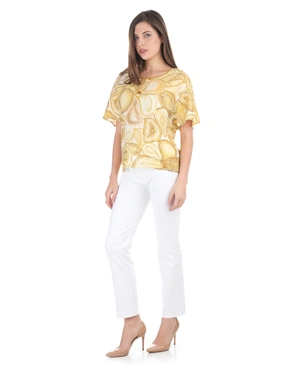 Blouse made of rayon and linen with a stylized motif in beige tones | Blouses | Dika.rs - 4 Blouse made of rayon and linen with a stylized motif in beige tones | Blouses - 4